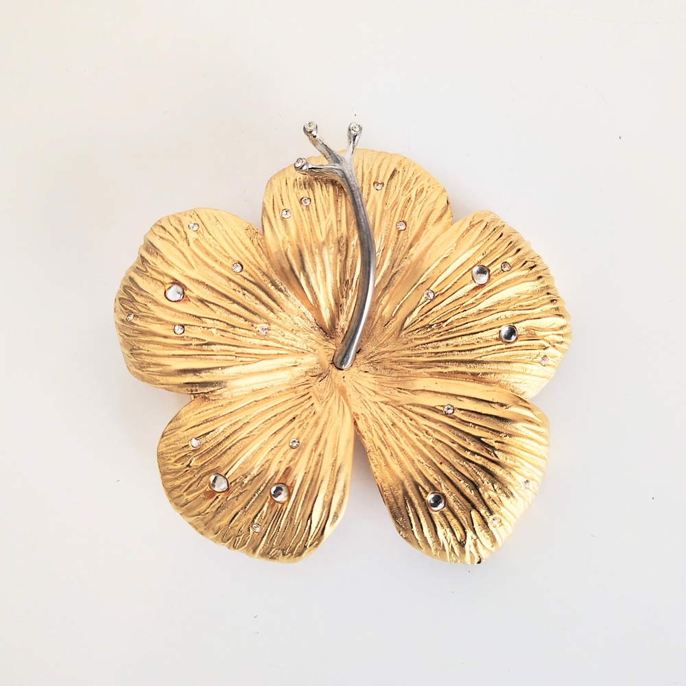 Doreen Ryan 1995 Designer Signed Gold Silver Tone Flower Rhinestone Belt Buckle